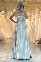 Load image into Gallery viewer, Glitter Silver Backless Long Mirror Formal Dress