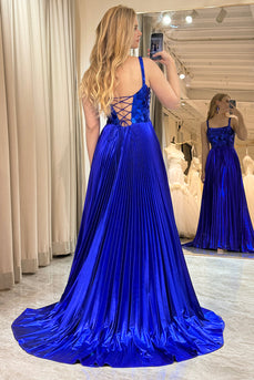Royal Blue Long Mirror Formal Dress With Slit