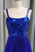 Load image into Gallery viewer, Glitter Royal Blue A Line Long Mirror Formal Dress With Slit