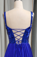 Load image into Gallery viewer, Glitter Royal Blue A Line Long Mirror Formal Dress With Slit