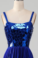 Load image into Gallery viewer, Sparkly Lace-Up Back Royal Blue Formal Dress with Slit