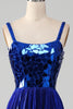 Load image into Gallery viewer, Sparkly Lace-Up Back Royal Blue Formal Dress with Slit