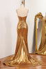 Load image into Gallery viewer, Sparkly Golden Mermaid Strapless Long Formal Dress With Slit