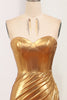 Load image into Gallery viewer, Sparkly Golden Mermaid Strapless Long Formal Dress With Slit
