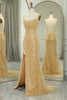 Load image into Gallery viewer, Sparkly Golden Mermaid Backless Long Prom Dress With Slit