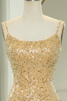 Load image into Gallery viewer, Sparkly Golden Mermaid Backless Long Prom Dress With Slit