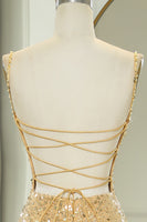 Load image into Gallery viewer, Sparkly Golden Mermaid Backless Long Prom Dress With Slit