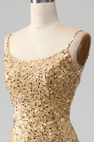 Load image into Gallery viewer, Golden Mermaid Spaghetti Straps Sequined Formal Dress With Slit