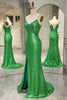 Load image into Gallery viewer, Glitter Dark Green Mermaid Backless Long Formal Dress With Slit