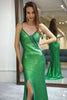 Load image into Gallery viewer, Sparkly Dark Green Mermaid Long Formal Dress With Slit