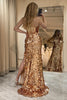 Load image into Gallery viewer, Sparkly Rose Golden Beaded Sequins Mermaid Long Formal Dress With Slit