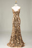 Load image into Gallery viewer, Sparkly Golden Mermaid Sequin Formal Dress With Slit