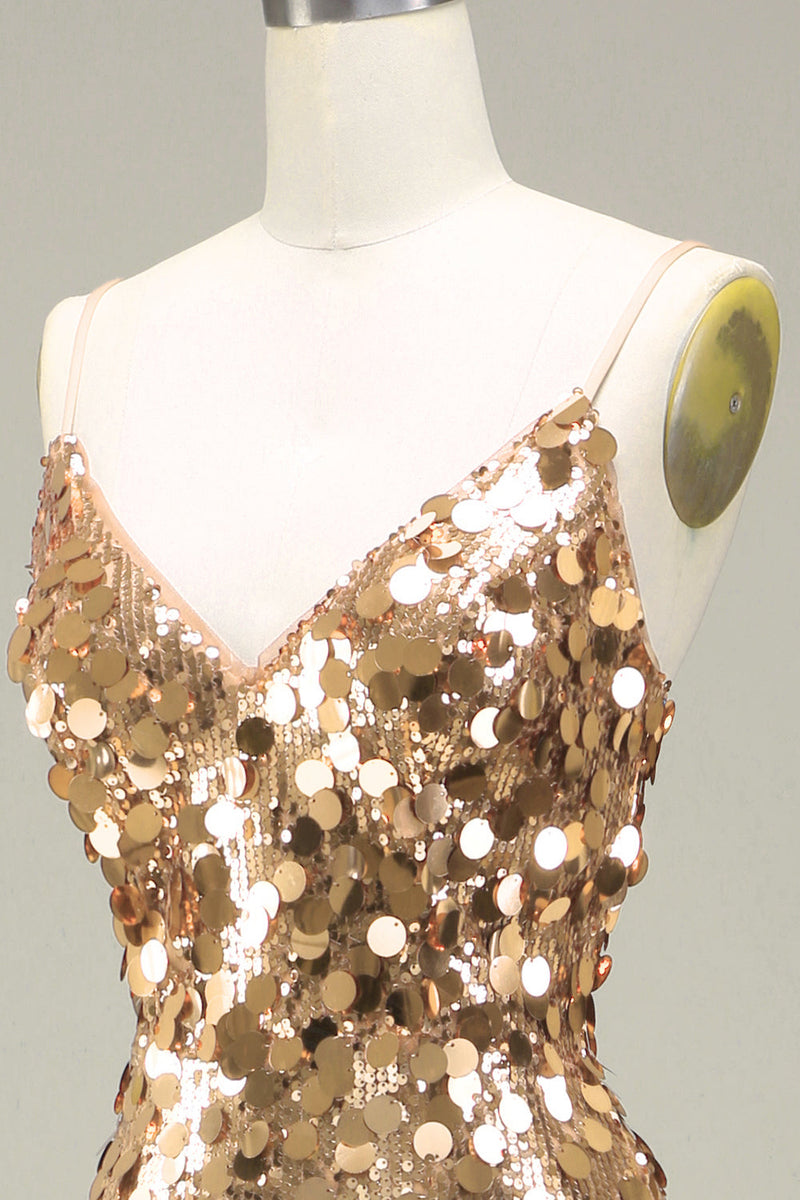 Load image into Gallery viewer, Sparkly Golden Mermaid Sequin Formal Dress With Slit