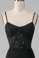 Load image into Gallery viewer, Black Mermaid Spaghetti Straps Corset Formal Dress With Appliques