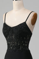 Load image into Gallery viewer, Black Mermaid Spaghetti Straps Corset Formal Dress With Appliques