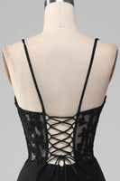 Load image into Gallery viewer, Black Mermaid Spaghetti Straps Corset Formal Dress With Appliques