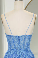 Load image into Gallery viewer, Blue A Line Tulle Long Formal Dress With Appliques