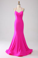 Load image into Gallery viewer, Fuchsia Mermaid Halter Neck Backless Long Formal Dress