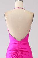 Load image into Gallery viewer, Fuchsia Mermaid Halter Neck Backless Long Formal Dress