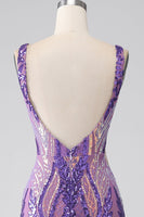Load image into Gallery viewer, Dark Purple Mermaid V Neck Sequins Long Formal Dress