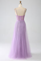 Load image into Gallery viewer, A-Line Lilac Spaghetti Straps Long Corset Formal Dress