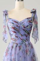 Load image into Gallery viewer, A-Line Lavender Printed Adjustable Straps Long Formal Dress