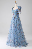 Load image into Gallery viewer, A-Line Lavender Printed Adjustable Straps Long Formal Dress