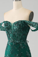 Load image into Gallery viewer, Mermaid Off The Shoulder Dark Green Formal Dress with Appliques