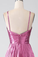 Load image into Gallery viewer, Fuchsia A-Line Spaghetti Straps Pleated Formal Dress with Slit