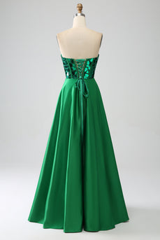 A-Line Sweetheart Dark Green Corset Formal Dress