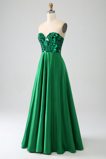 A-Line Sweetheart Dark Green Corset Formal Dress