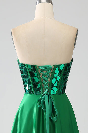 A-Line Sweetheart Dark Green Corset Formal Dress