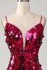 Load image into Gallery viewer, Sparkly Mermaid Spaghetti Straps Fuchsia Sequins Long Formal Dress with Slit