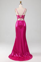 Load image into Gallery viewer, Sparkly Hot Pink Mermaid Simple Formal Dress With Slit