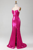 Load image into Gallery viewer, Sparkly Hot Pink Mermaid Simple Formal Dress With Slit
