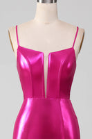 Load image into Gallery viewer, Sparkly Hot Pink Mermaid Simple Formal Dress With Slit