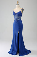 Load image into Gallery viewer, Royal Blue Mermaid Corset Formal Dress with Beading