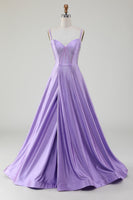 Load image into Gallery viewer, Simple Sparkly Lilac A-Line Side Slit Corset Formal Dresses with Rhinestones