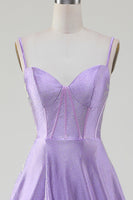 Load image into Gallery viewer, Simple Sparkly Lilac A-Line Side Slit Corset Formal Dresses with Rhinestones