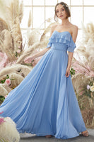 Load image into Gallery viewer, Off The Shoulder Blue Chiffon Bridesmaid Dress