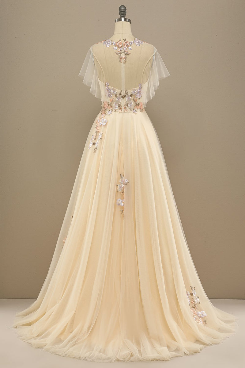 Load image into Gallery viewer, Tulle A-Line Yellow Long Formal Dress with Appliques