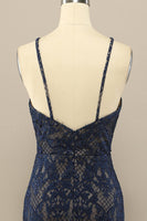 Load image into Gallery viewer, Mermaid Navy Lace Long Formal Dress with Slit