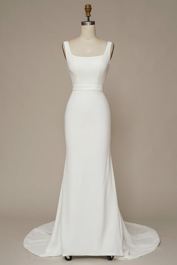Mermaid Square Neck White Long Wedding Dress
