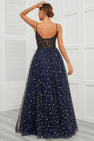 Load image into Gallery viewer, Spaghetti Straps Navy Long Formal Dress with Star