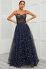 Load image into Gallery viewer, Spaghetti Straps Navy Long Formal Dress with Star