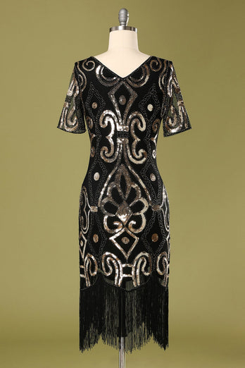 1920s Black Sequins Flapper Dress