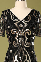 Load image into Gallery viewer, 1920s Black Sequins Flapper Dress