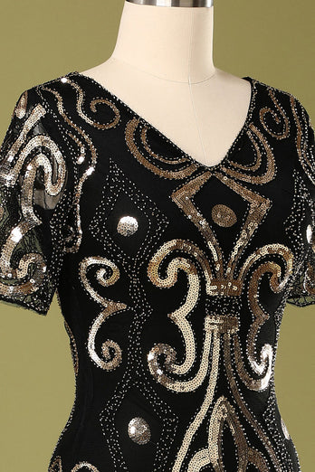 1920s Black Sequins Flapper Dress