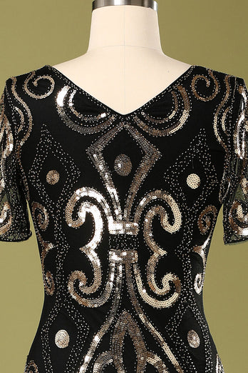 1920s Black Sequins Flapper Dress