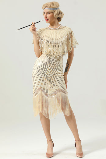 Champagne Sequin Fringe Flapper Dress